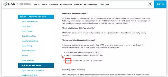 點(diǎn)擊之后可以看到一些獎(jiǎng)學(xué)金申請(qǐng)的信息，點(diǎn)擊here就可以下載獎(jiǎng)學(xué)金申請(qǐng)表