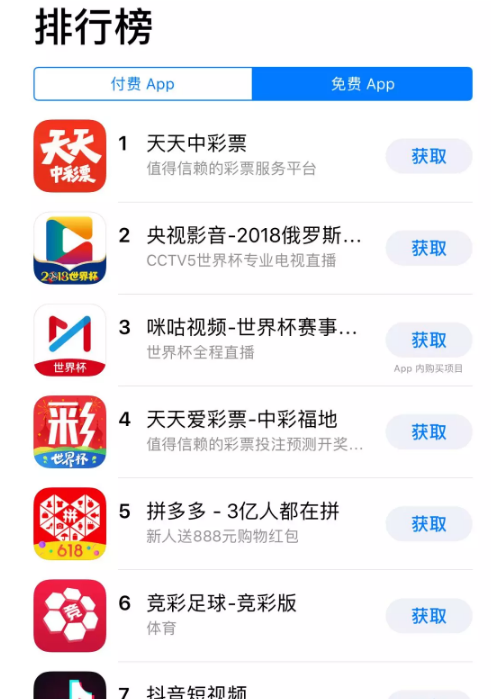 如今,排名前十的app中就出現了三家互聯網彩票公司