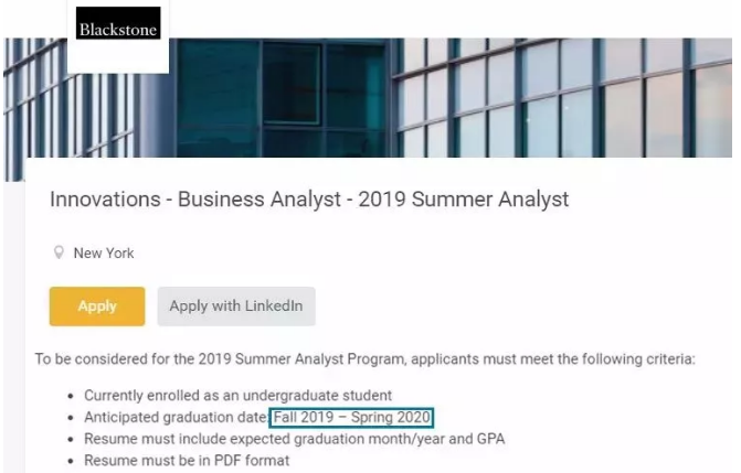 Blackstone 招聘 2019 Summer Analyst