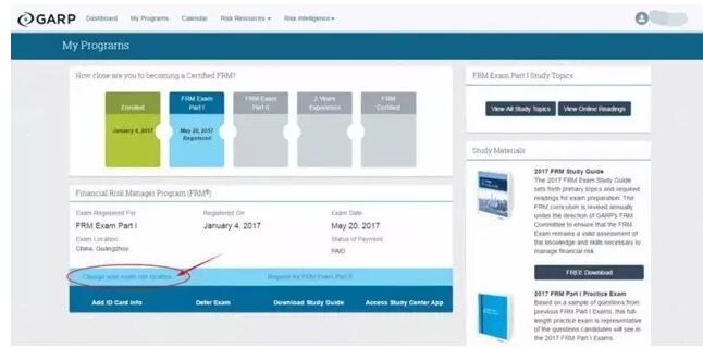 點(diǎn)擊“Change your exam sitelocation”，進(jìn)入考點(diǎn)修改界面