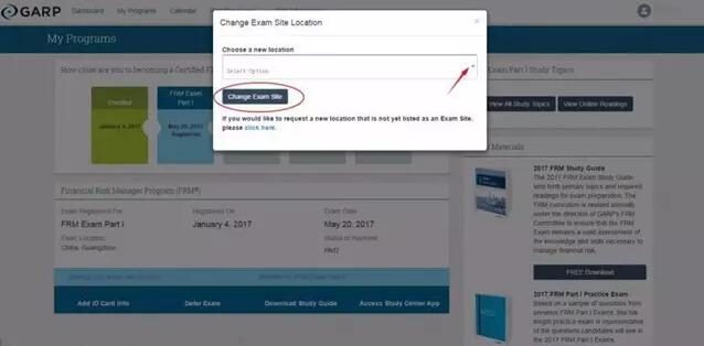 選擇考試的地點(diǎn)，然后點(diǎn)擊“ChangeExam Site”，完成更改