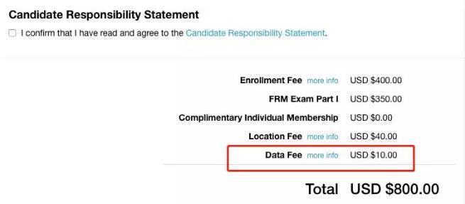 FRM新考生報(bào)名，要多交10美元的Data Fee