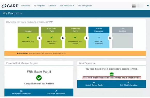 提交成功后，“My Program”界面中右下方的工作經(jīng)驗會顯示“已經(jīng)提交，等待審核”的狀態(tài)