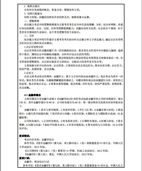 2020上海外國(guó)語大學(xué)金融專碩專業(yè)目錄